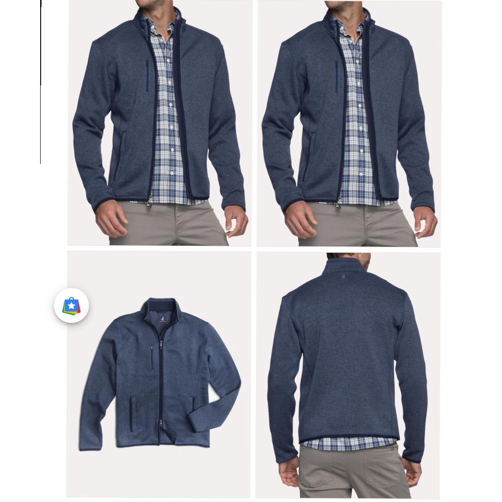JOHNNIE-O MEN'S BATES FLEECE SWEATER Zip-Up Jacket Blue Size Large